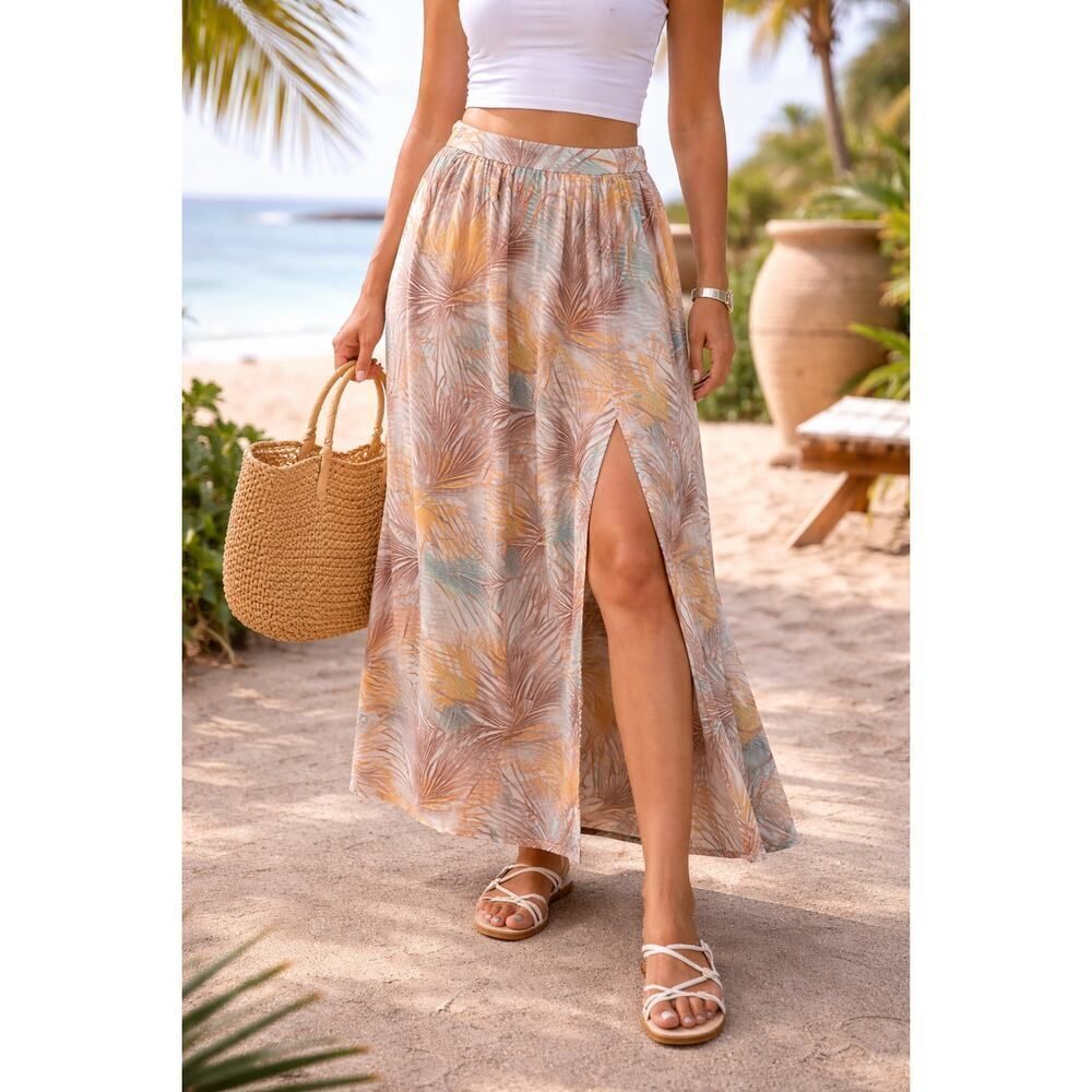 Victoria’s Secret Printed Maxi Skirt Size 8 Front Slit Beach Boho Summer